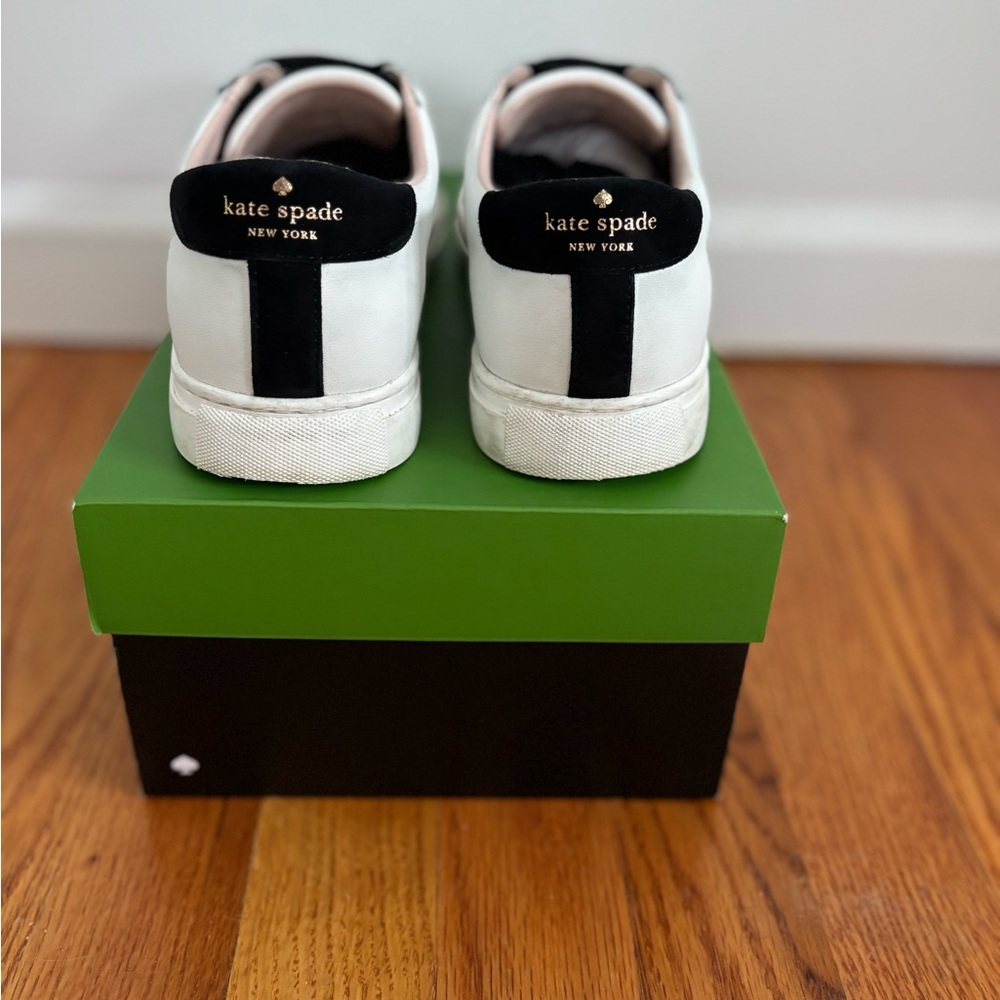kate spade White Leather Sneakers with Black Spade Detail - Picture 7 of 12